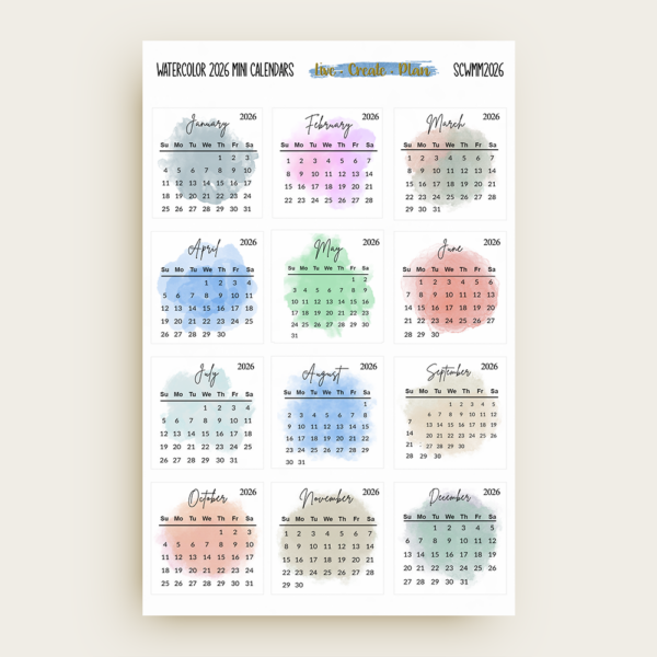Mini Watercolor Calenders