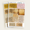 Vintage-style Bible verse sticker sheets (Old Testament and New Testament) with aged paper look